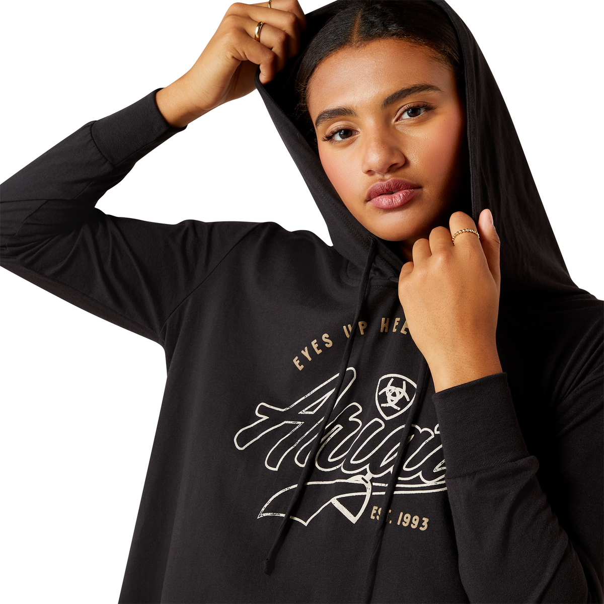 Ariat Women’s Heels Down Long Sleeve Hooded T-Shirt - Black - Ariat Womens Tops
