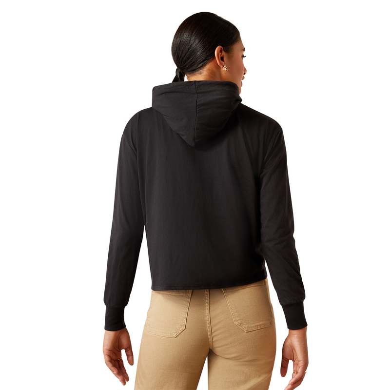 Ariat Women’s Heels Down Long Sleeve Hooded T-Shirt - Black - Ariat Womens Tops