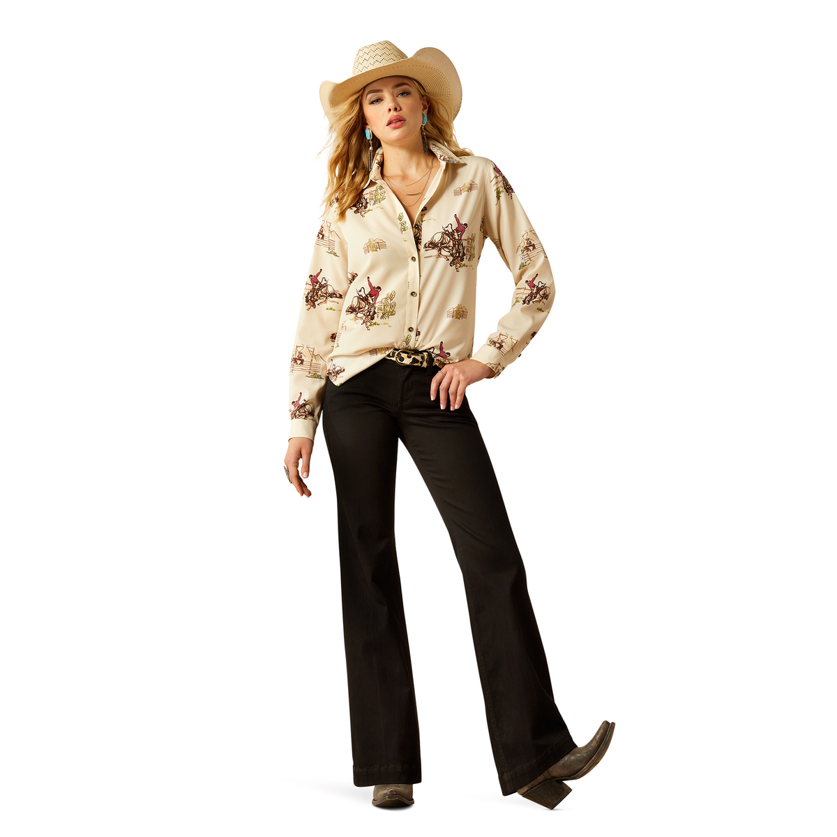 Ariat Women’s Homestyle Button Up Shirt - Round Up Print