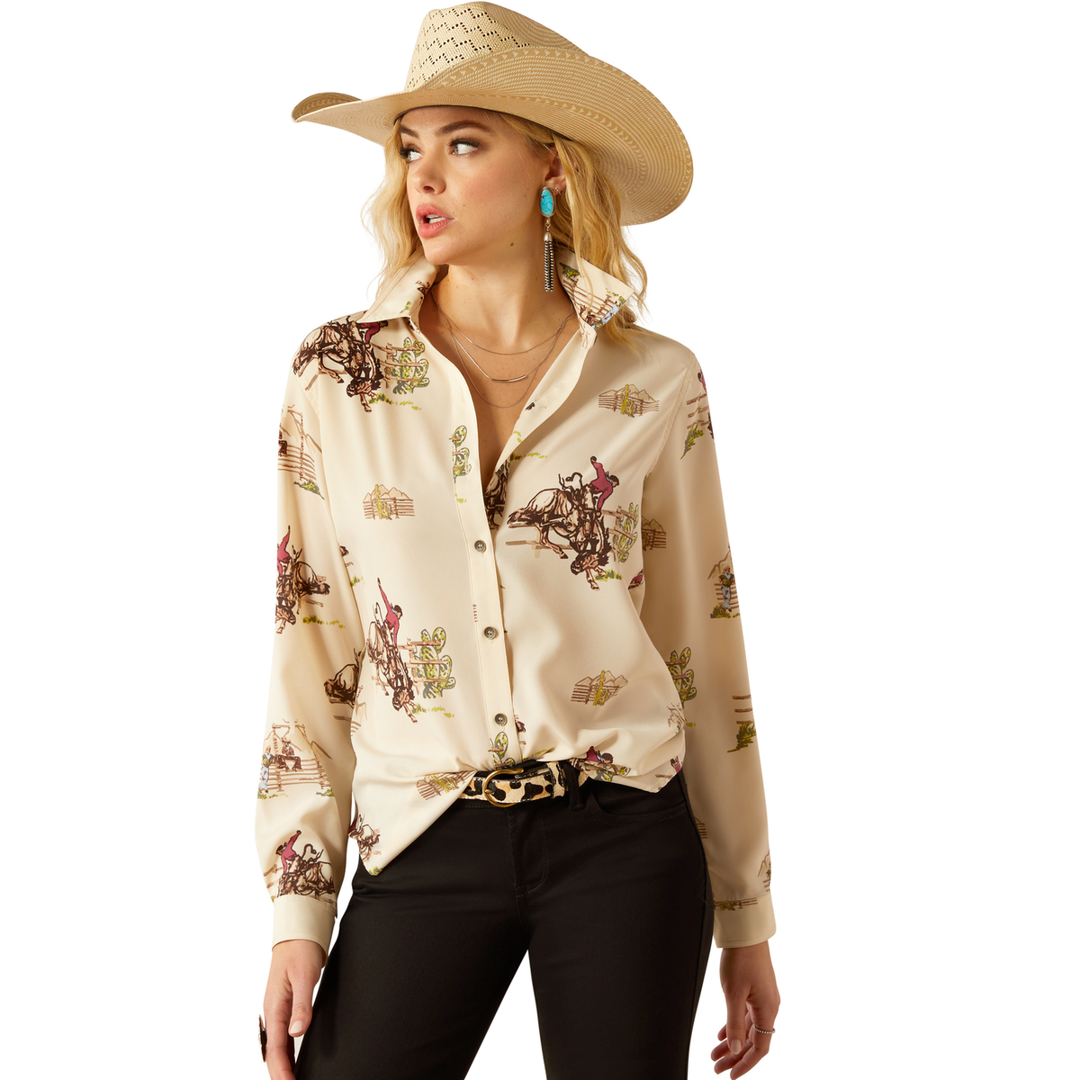 Ariat Women’s Homestyle Button Up Shirt - Round Up Print