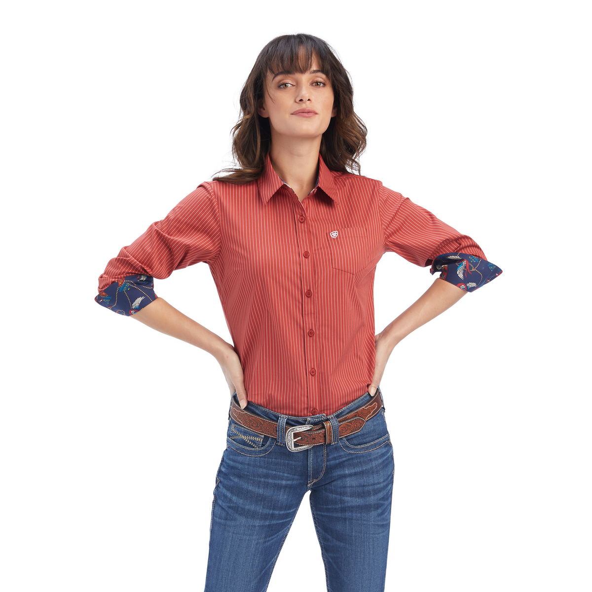 Ariat Women’s Kirby Stretch Shirt - Bossa Nova/White Pinstripe