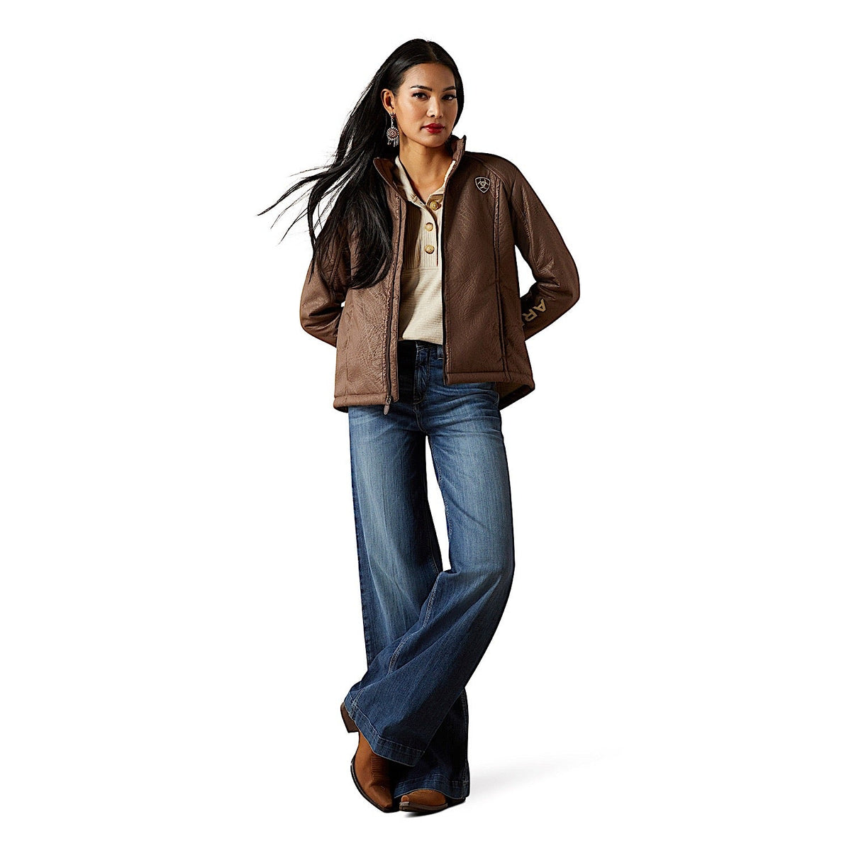 Ariat Womens Logo Softshell Faux Leather Jacket - Brown