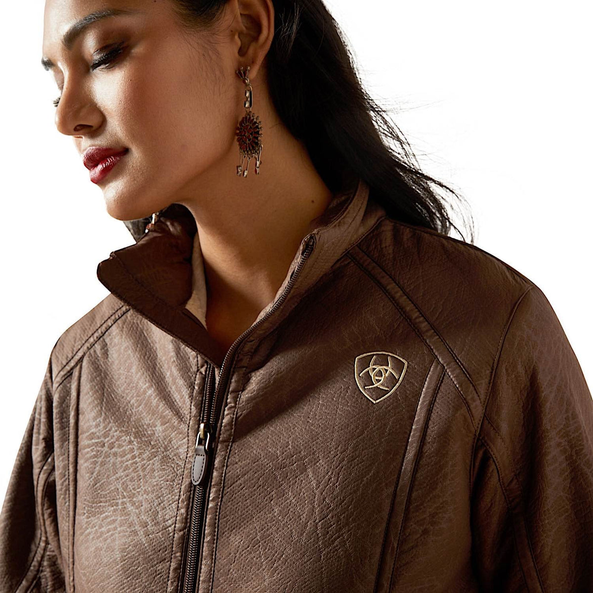 Ariat Womens Logo Softshell Faux Leather Jacket - Brown