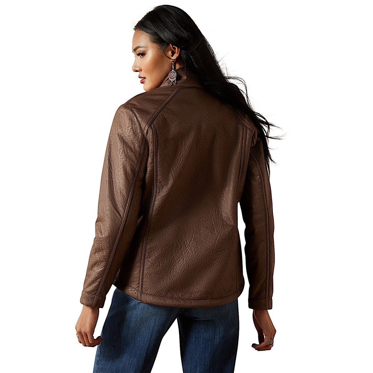 Ariat Womens Logo Softshell Faux Leather Jacket - Brown