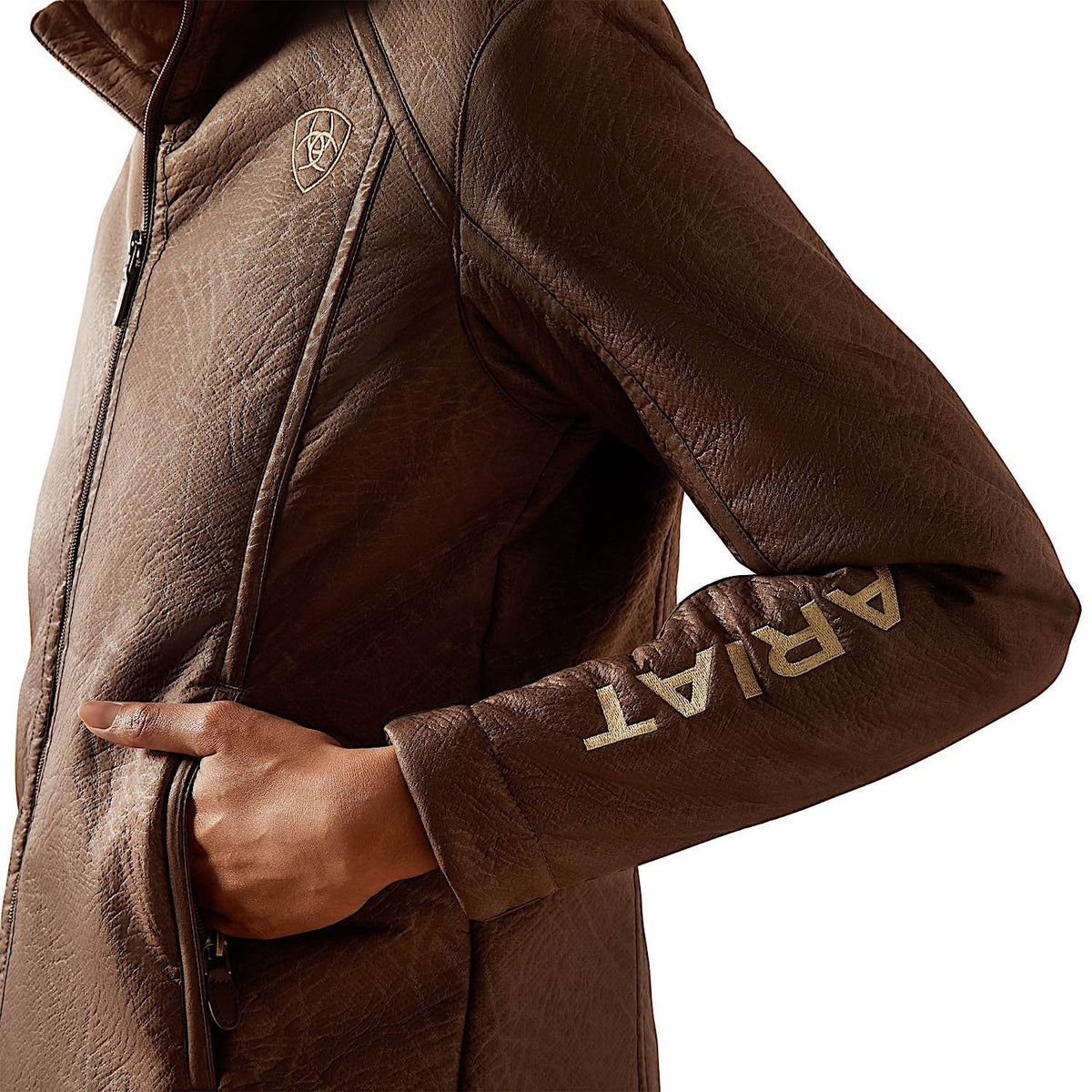 Ariat Womens Logo Softshell Faux Leather Jacket - Brown