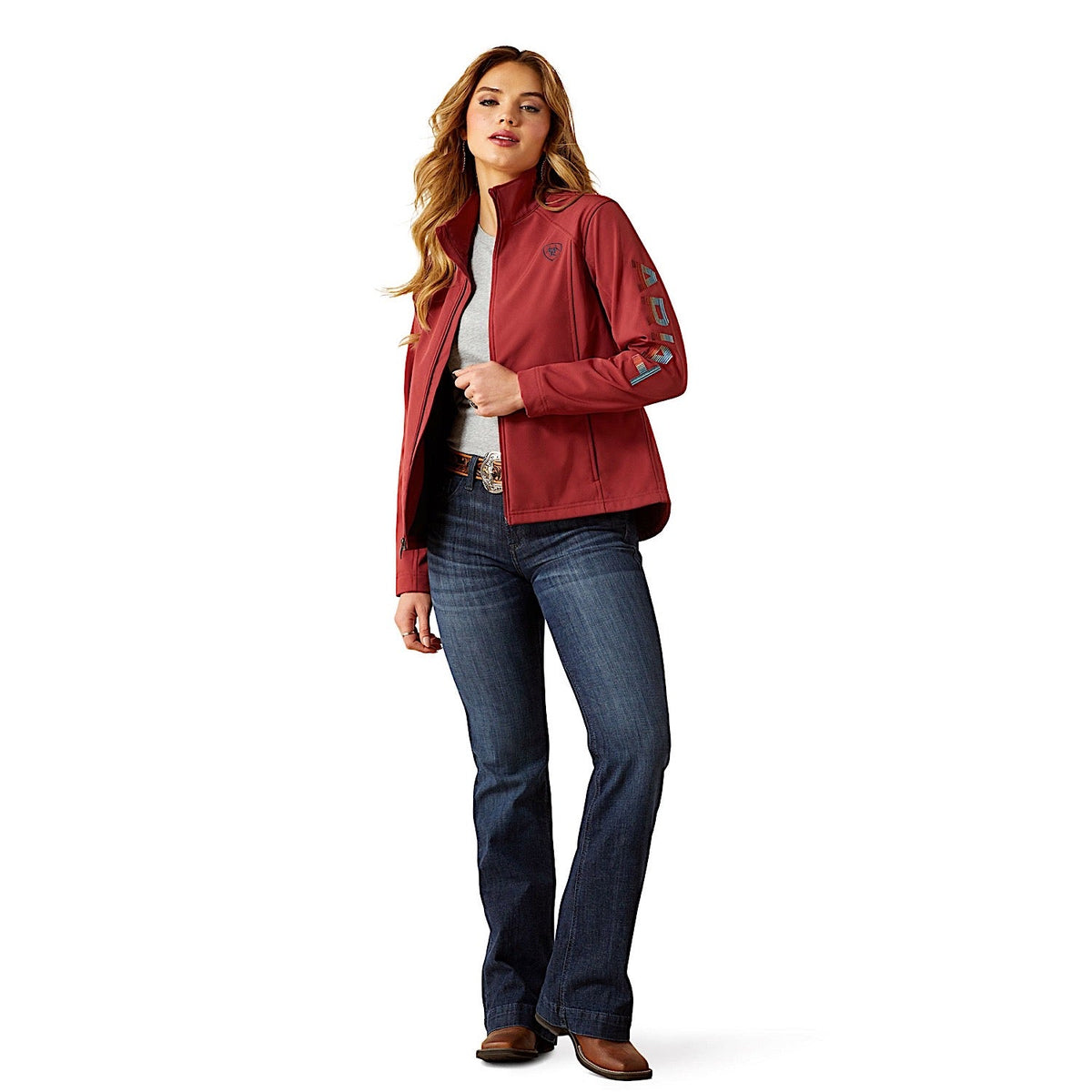 Ariat Womens Logo Softshell Jacket - Burnt Russet/Stripe