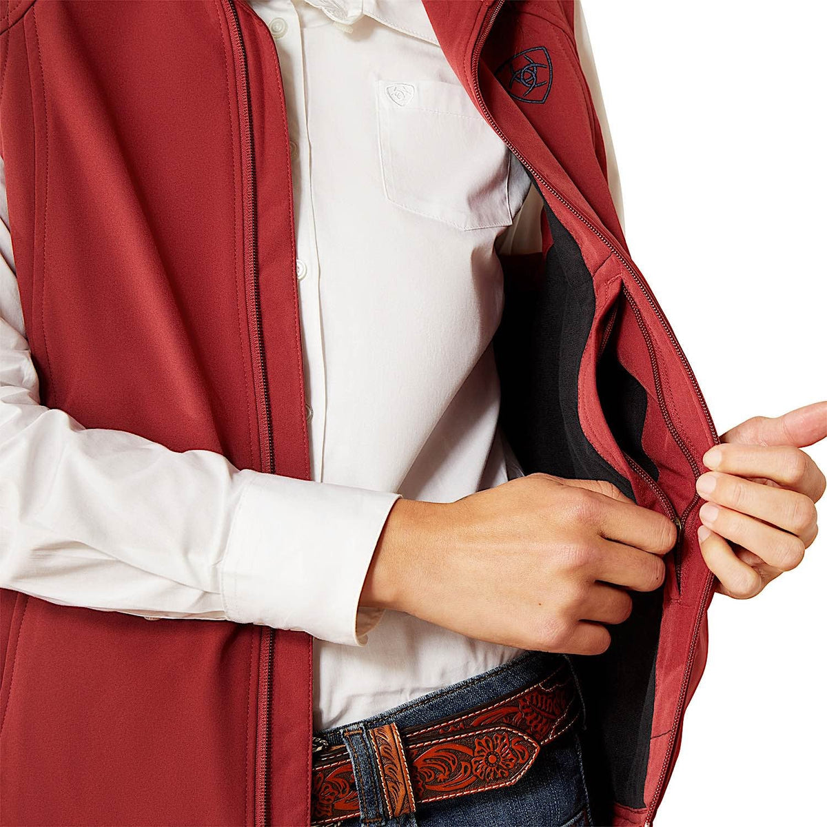 Ariat Womens Logo Softshell Vest - Burnt Russet/Stripe