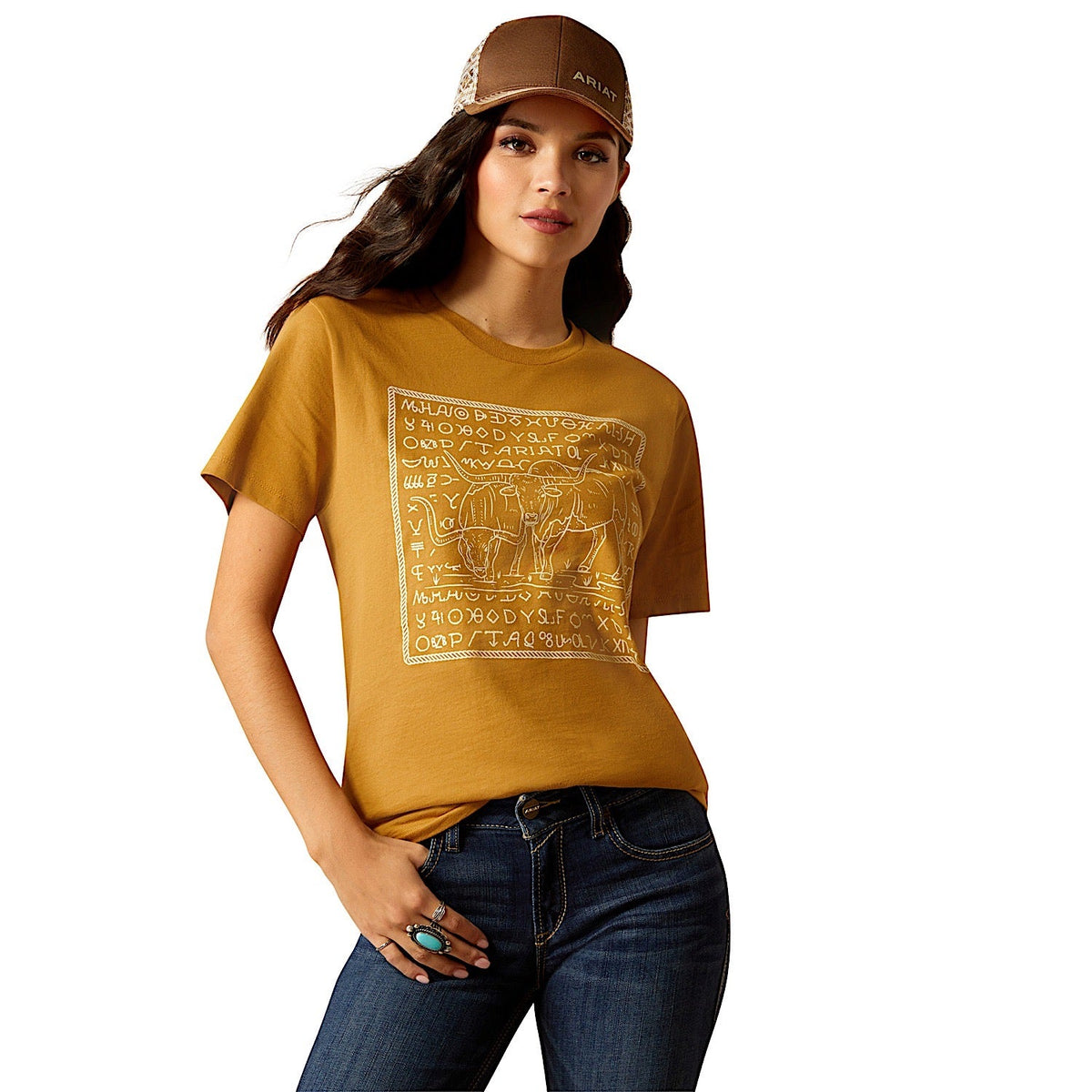 Ariat Women’s Longhorn Brand T-Shirt - Harvest Gold - XS - Ariat Womens Tops