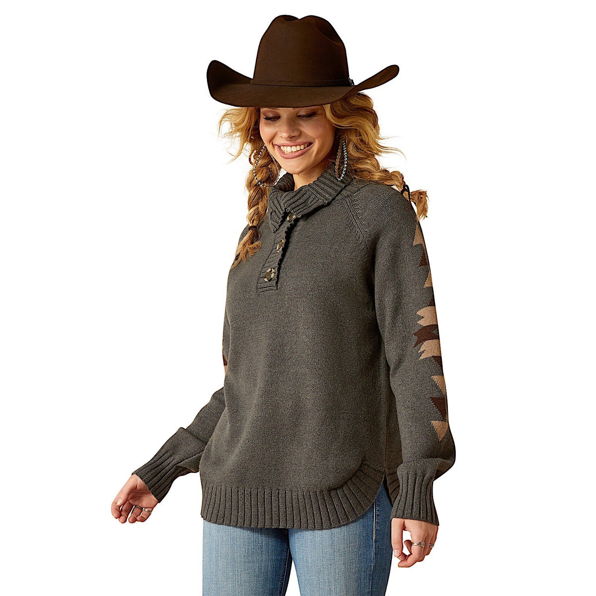 Ariat Women’s Madison Sweater - Heather Grey - M Aus 10 - Ariat Womens Tops