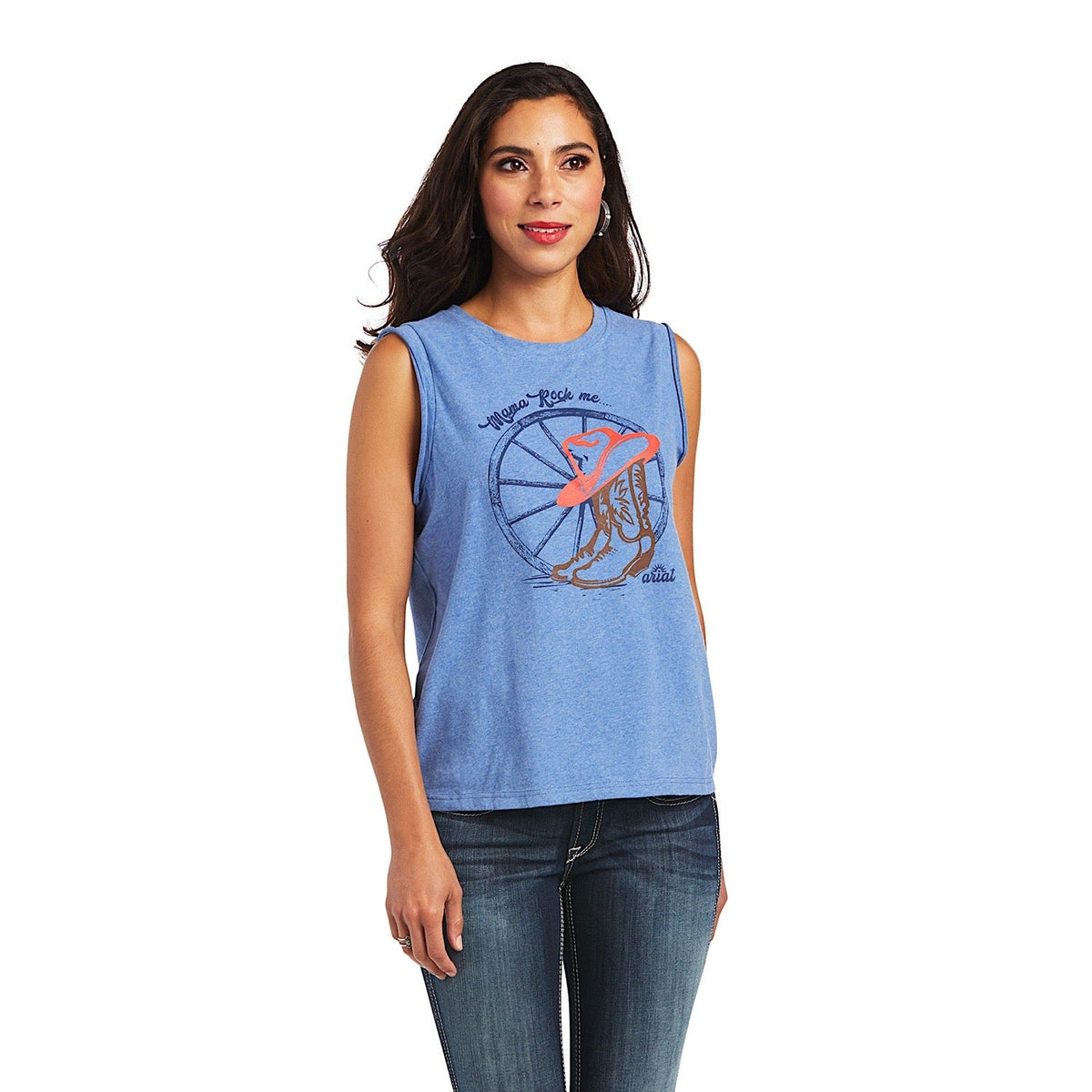 Ariat Womens Mama Sleeveless Tee Reykjavik Blue - S Aus 8 - Ariat Womens Tops