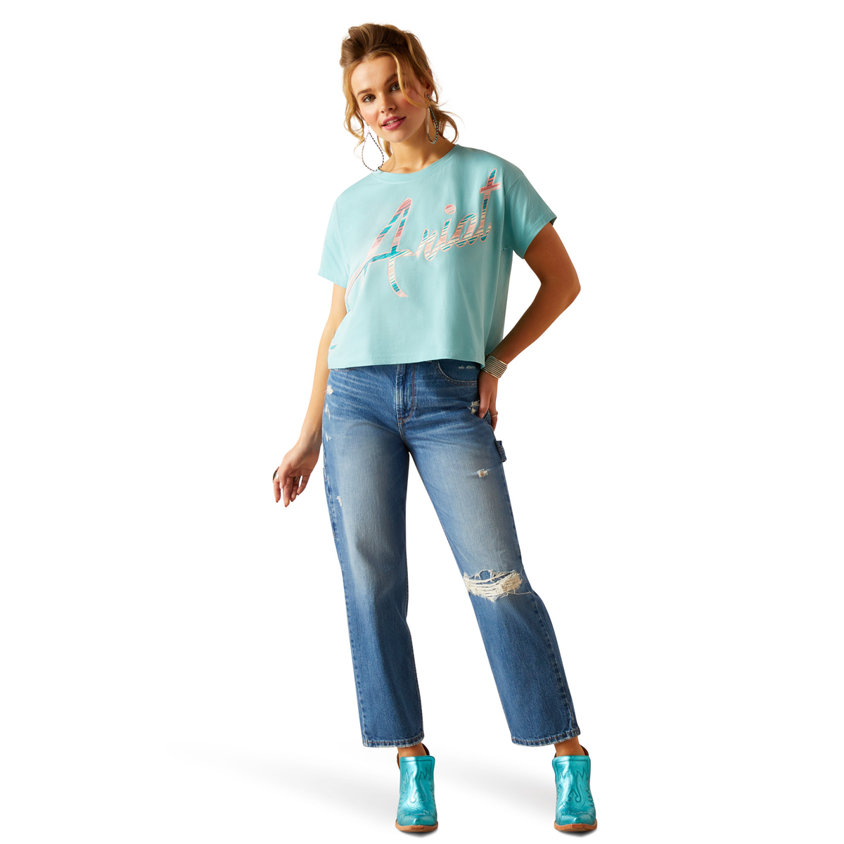 Ariat Women’s Mills Cropped T-Shirt - Marine Blue - Ariat Womens Tops