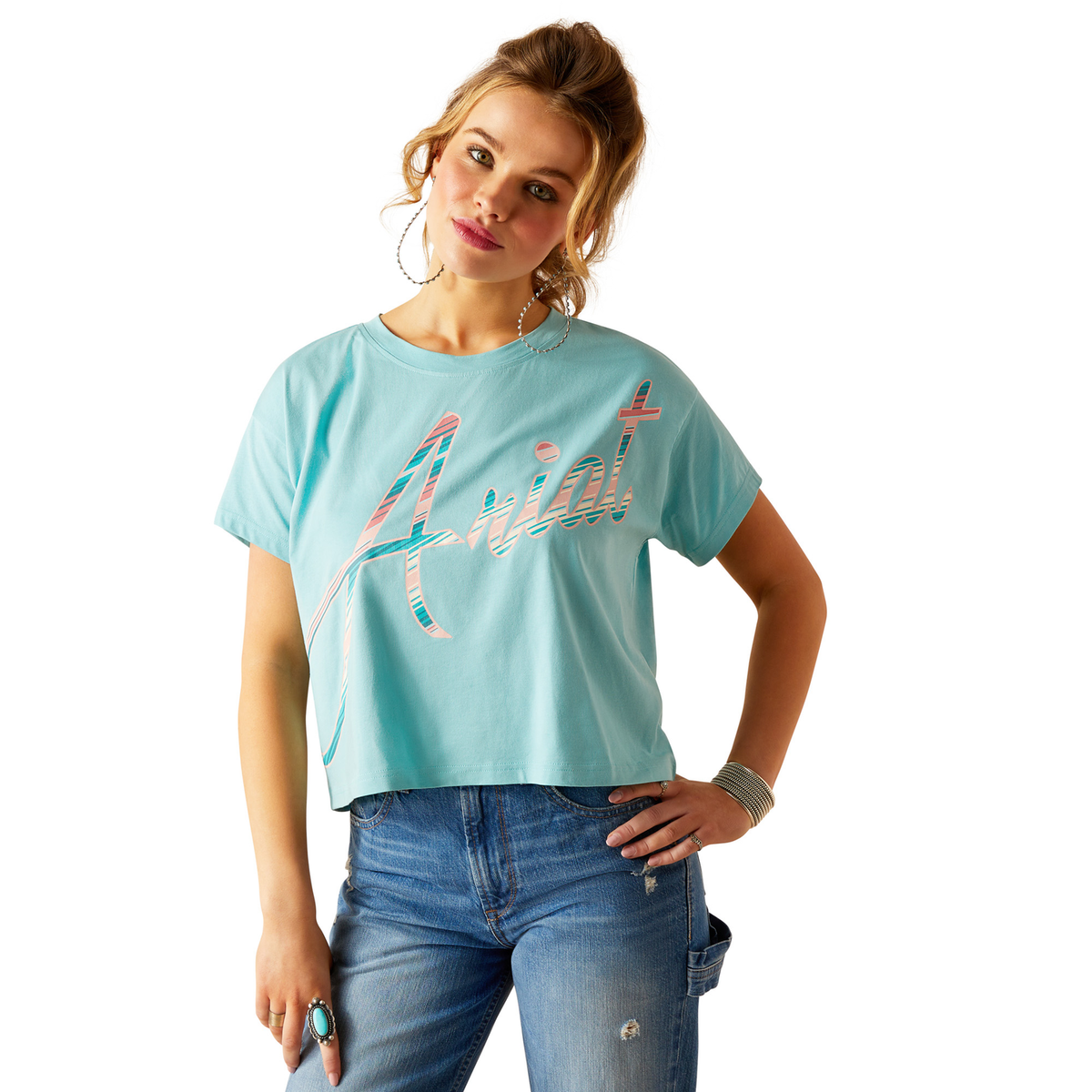 Ariat Women’s Mills Cropped T-Shirt - Marine Blue - S Aus 8 - Ariat Womens Tops