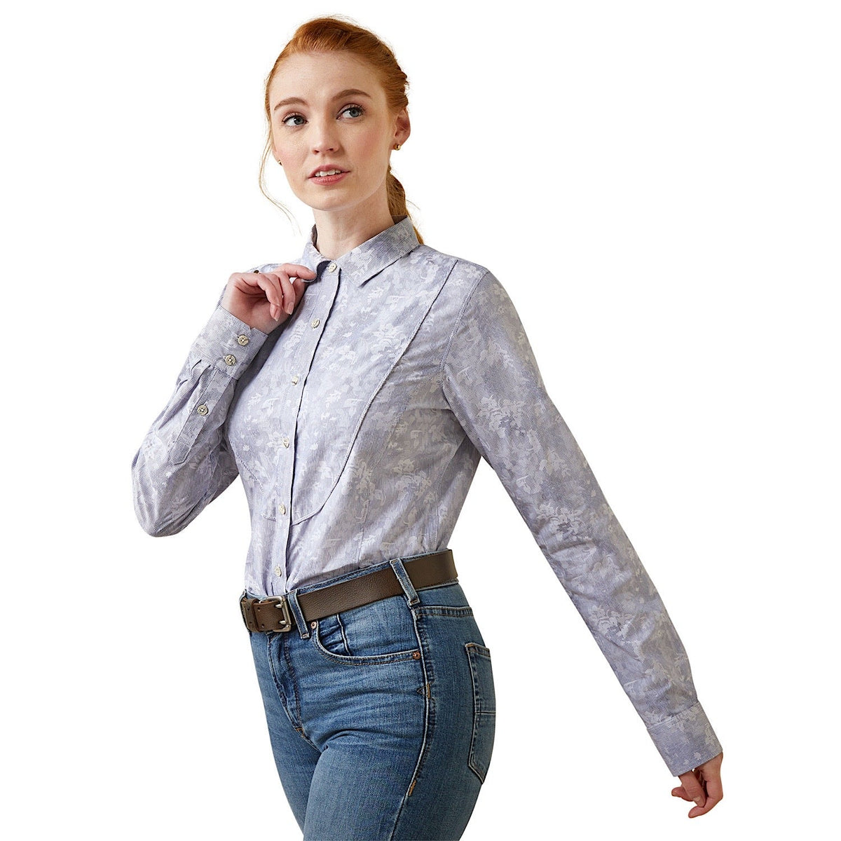 Ariat Womens Muir Blouse Blue Jacquard - S Aus 8 - Ariat Womens Tops