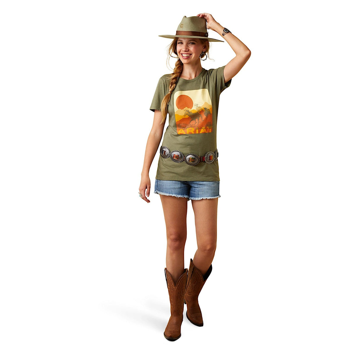 Ariat Womens Mustang Fever Tee Military Heather - Ariat Womens Tops