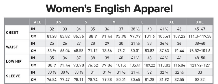 Size Chart ARIAT Womens Jackets
