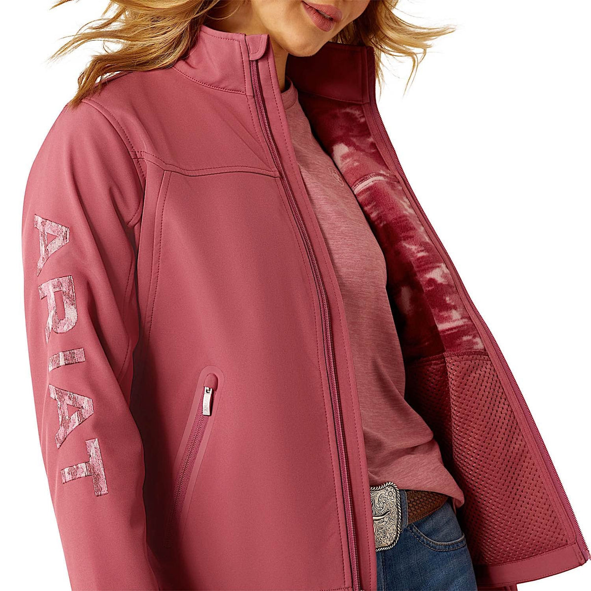 Ariat Womens New Team Softshell Jacket - Dry Rose/Mauve Blur