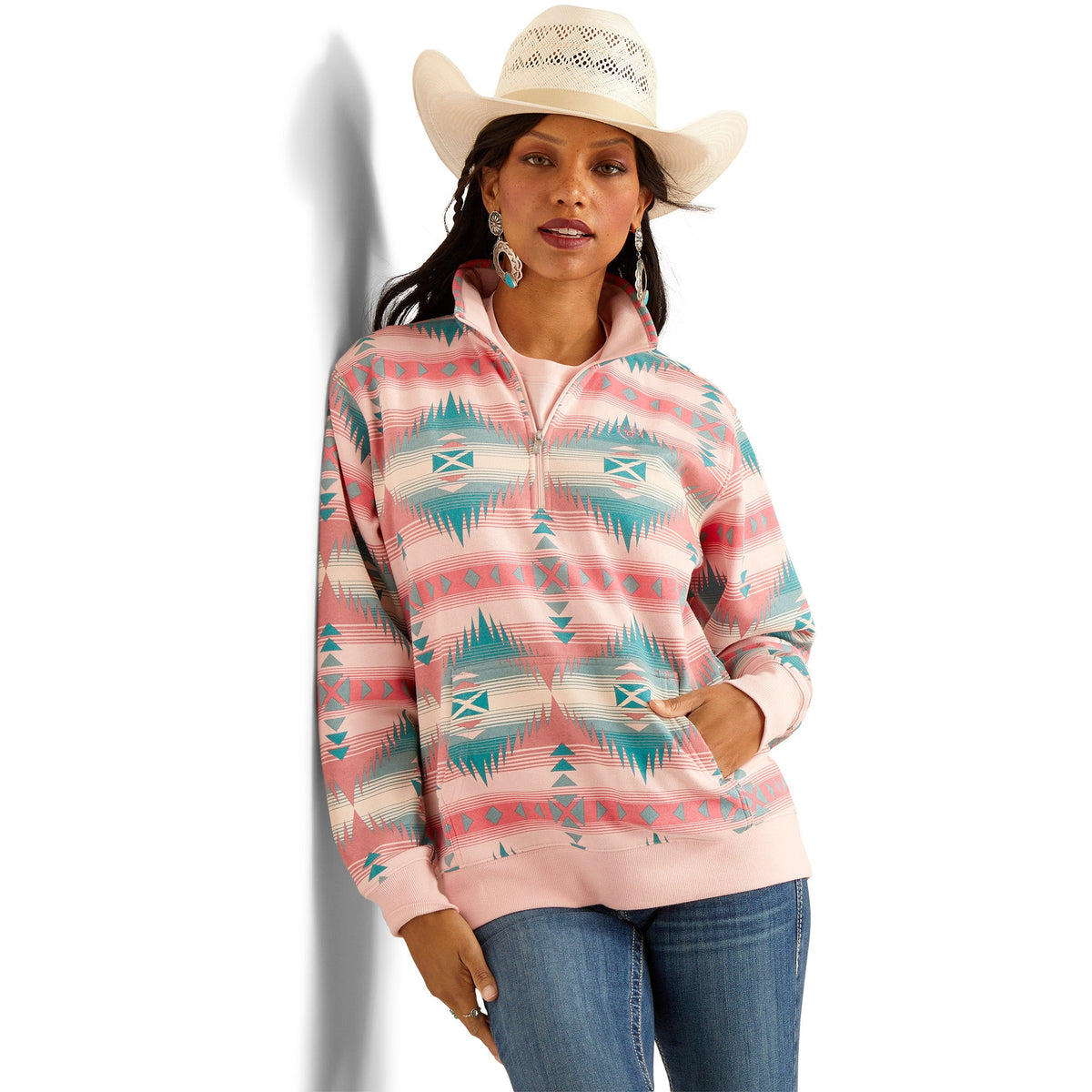 Ariat Women’s Ranger 1/2 Zip Sweatshirt - Tiffany Print - S Aus 8 - Ariat Womens Tops