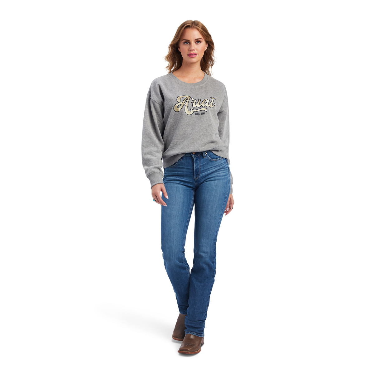 Ariat Women’s REAL Cropped Sweatshirt - Heather Grey