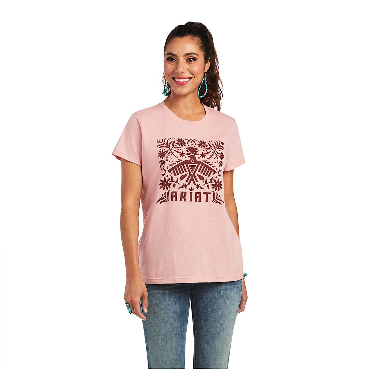 Ariat Womens REAL Fiesta Logo S/S Tee Bridal Rose-XS AUS 6-8 - XS AUS 6-8 - Ariat Womens Tops