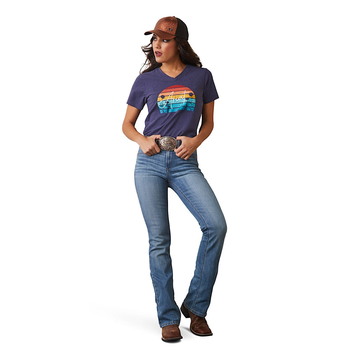 Ariat Womens REAL Horizon T-Shirt Navy Heather - Ariat Womens Tops