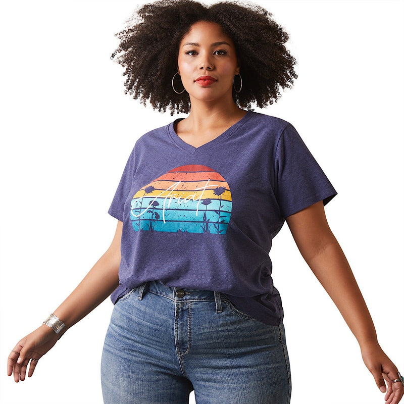 Ariat Womens REAL Horizon T-Shirt Navy Heather - Ariat Womens Tops