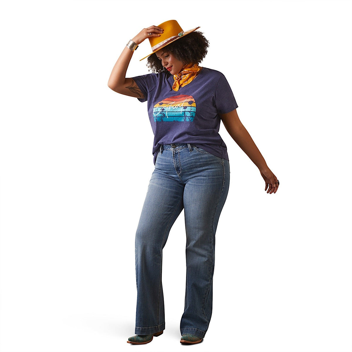 Ariat Womens REAL Horizon T-Shirt Navy Heather - Ariat Womens Tops