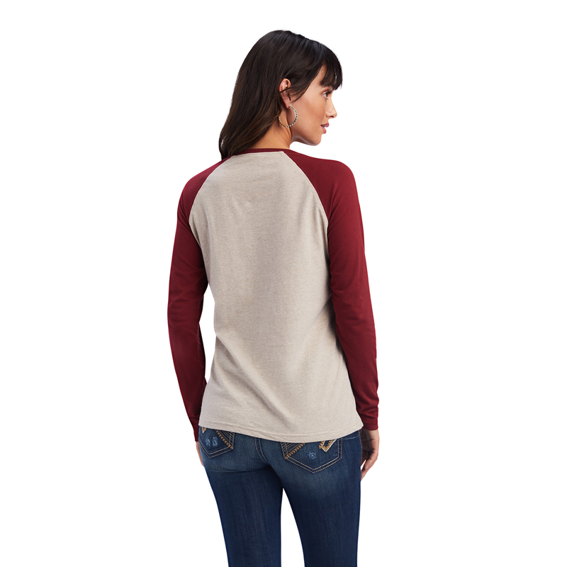 Ariat Womens REAL Ropey Rose LS Shirt - Oatmeal Heather/Rouge Red - Ariat Womens Tops