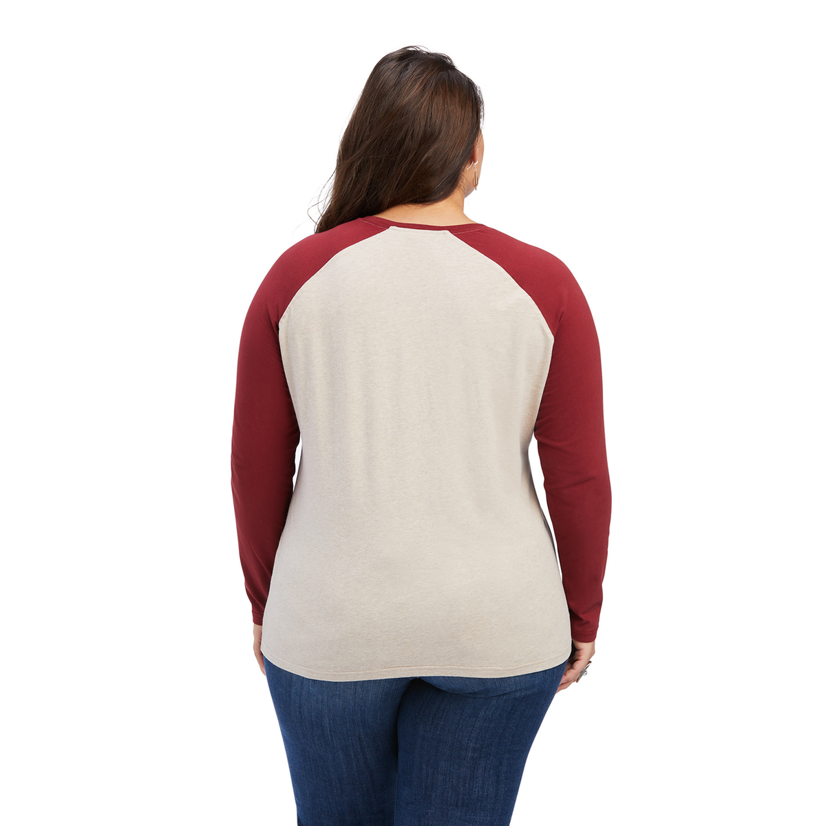 Ariat Womens REAL Ropey Rose LS Shirt - Oatmeal Heather/Rouge Red - Ariat Womens Tops