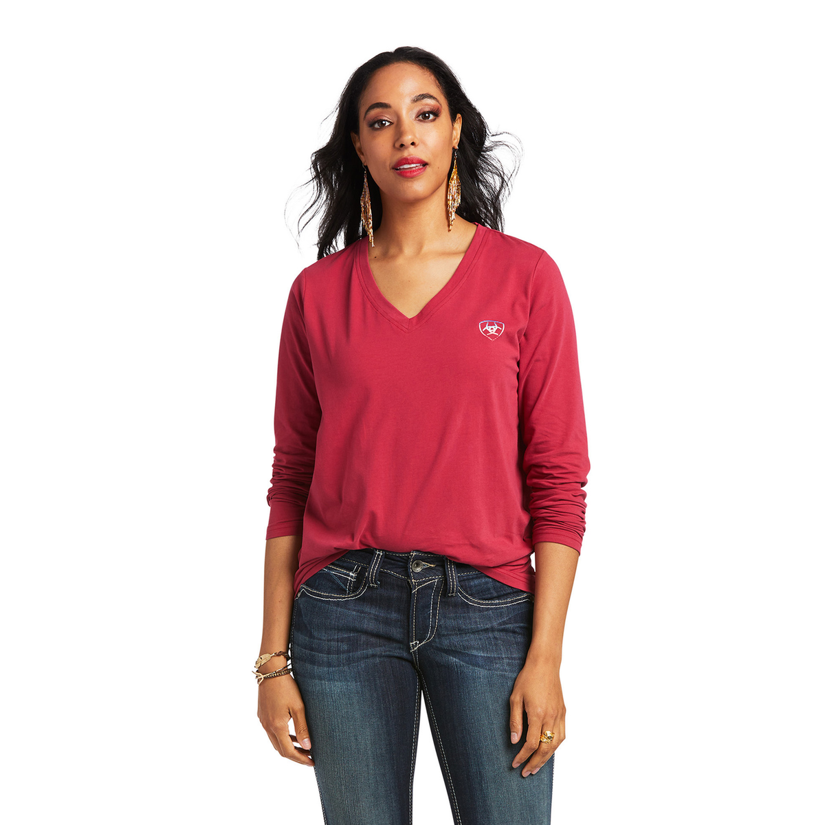 Ariat Women’s Real Serape Thunderbird LS Tee - Red Bud - XS - Ariat Womens Tops