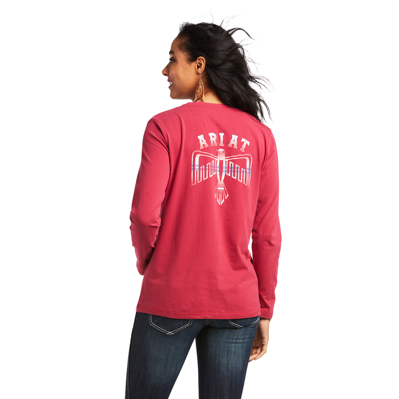 Ariat Women’s Real Serape Thunderbird LS Tee - Red Bud - Ariat Womens Tops