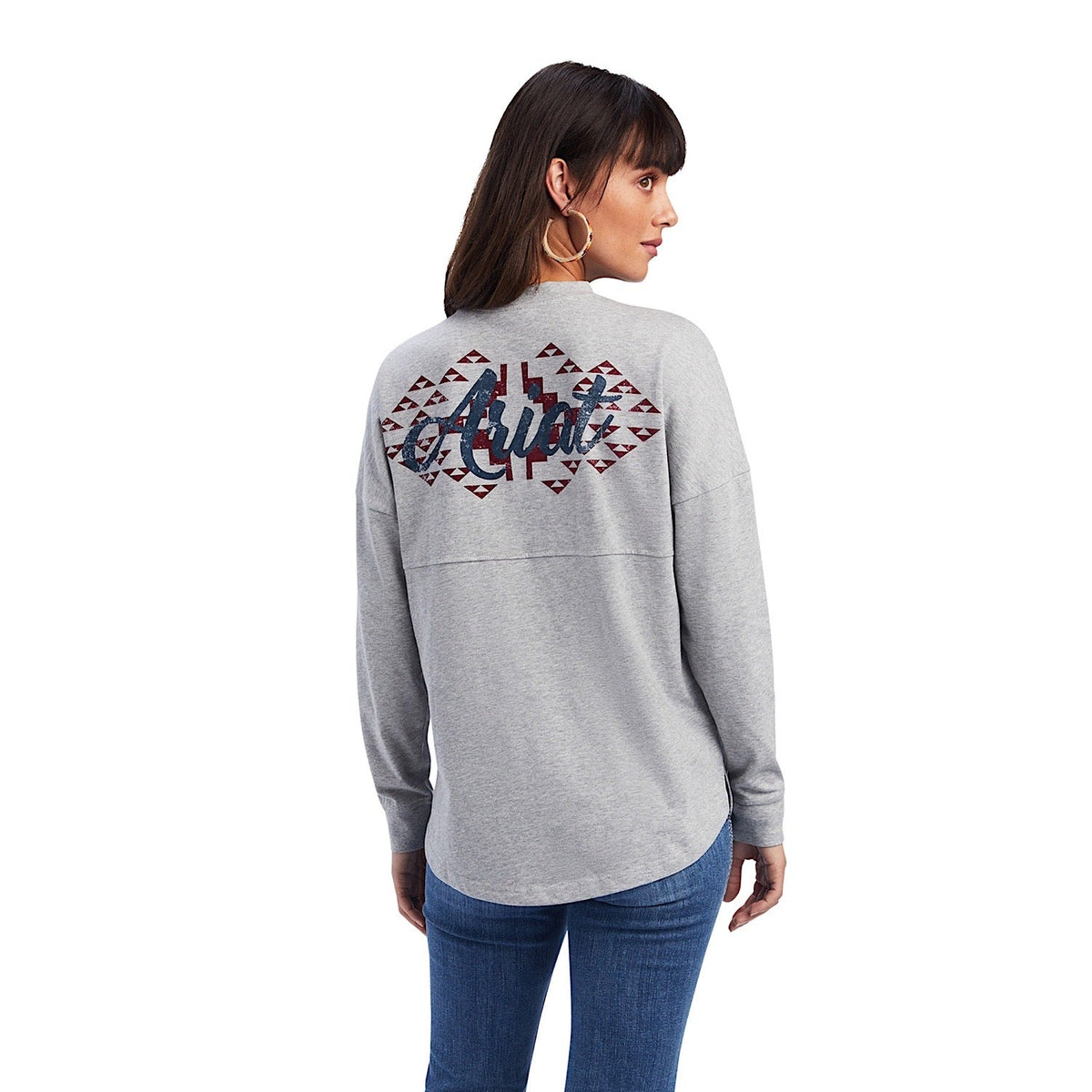 Ariat Womens REAL Southwest Oversized Graphic L/S Top Heather Grey - XS - Ariat Womens Tops