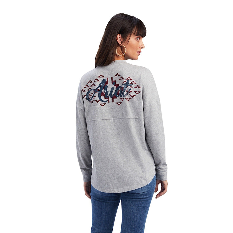 Ariat Womens REAL Southwest Oversized Graphic L/S Top Heather Grey - XS - Ariat Womens Tops