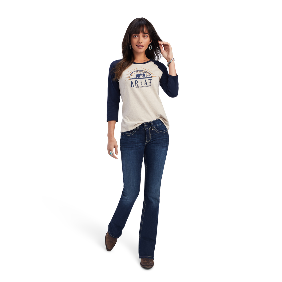 Ariat Womens REAL Sunrise Classic 3/4 Sleeve Shirt - Wheat Heather - Ariat Womens Tops