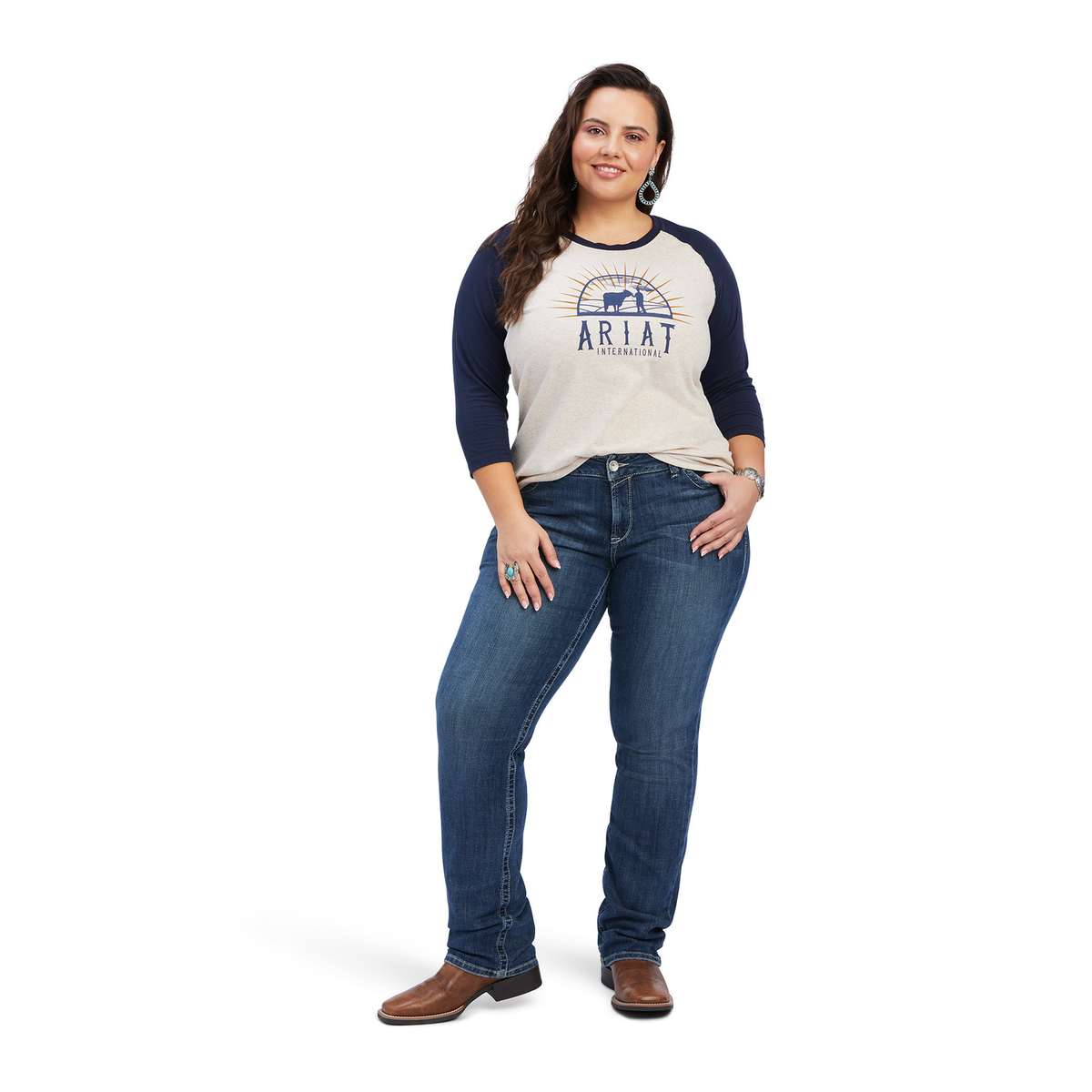 Ariat Womens REAL Sunrise Classic 3/4 Sleeve Shirt - Wheat Heather - Ariat Womens Tops