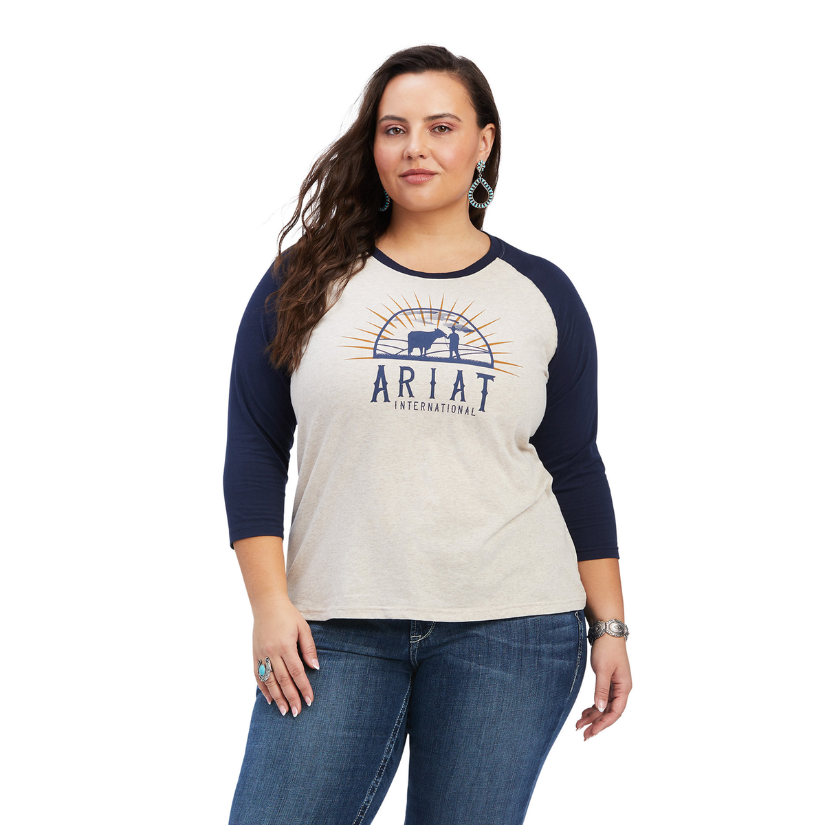 Ariat Womens REAL Sunrise Classic 3/4 Sleeve Shirt - Wheat Heather - Ariat Womens Tops