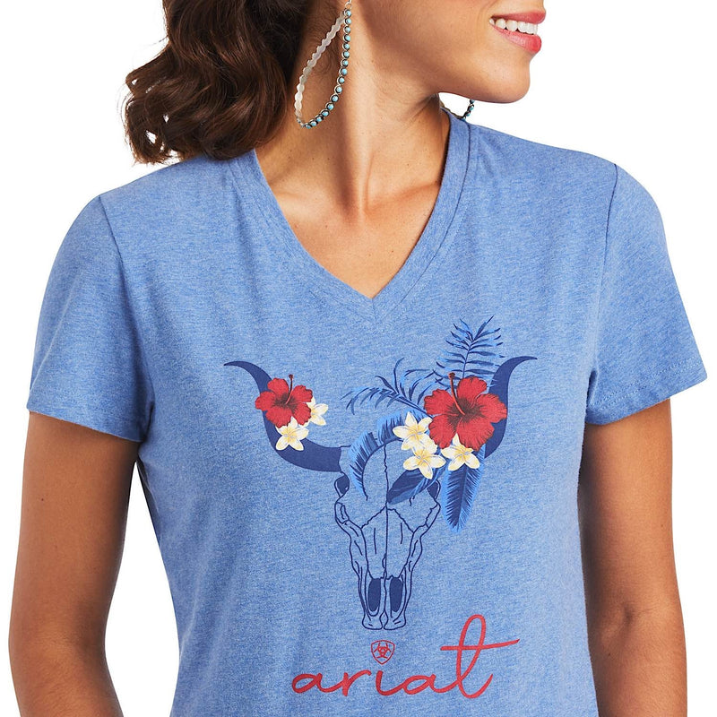 Ariat Womens REAL Tropic Steerhead S/S Tee Reykjavik Blue - XS AUS 6 - Ariat Womens Tops