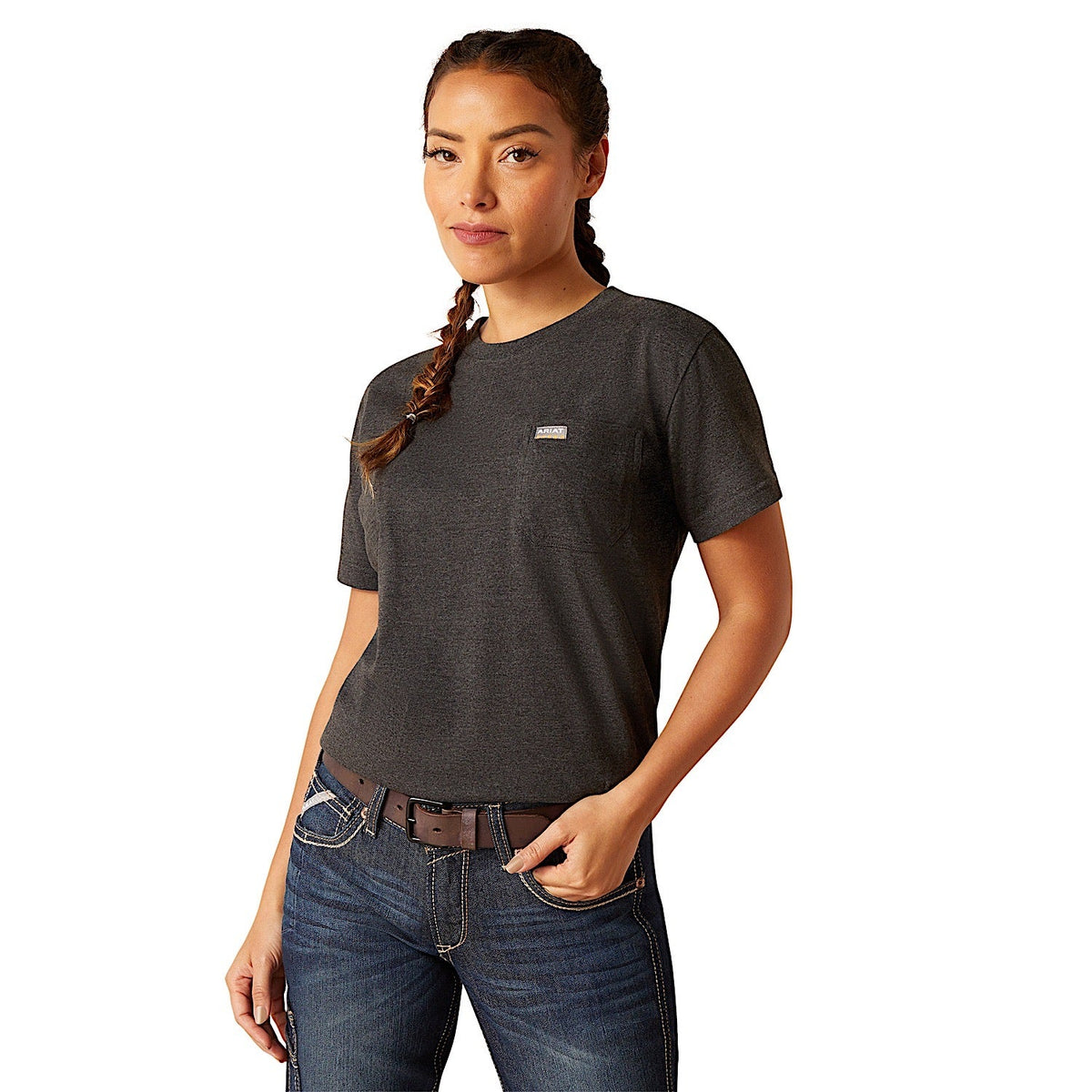Ariat Women’s Rebar Cotton Strong HQ T-Shirt - Charcoal Heather - XS Aus 6 - Ariat Womens Tops