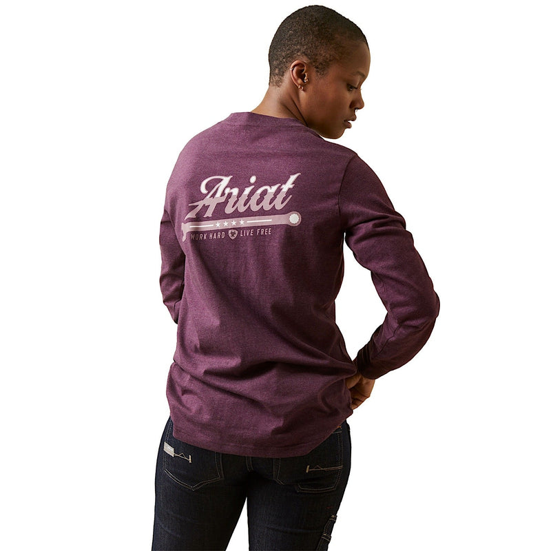 Ariat Womens Rebar Cotton Strong Work Hard L/S Tee Potent Purple Heather - Ariat Womens Tops