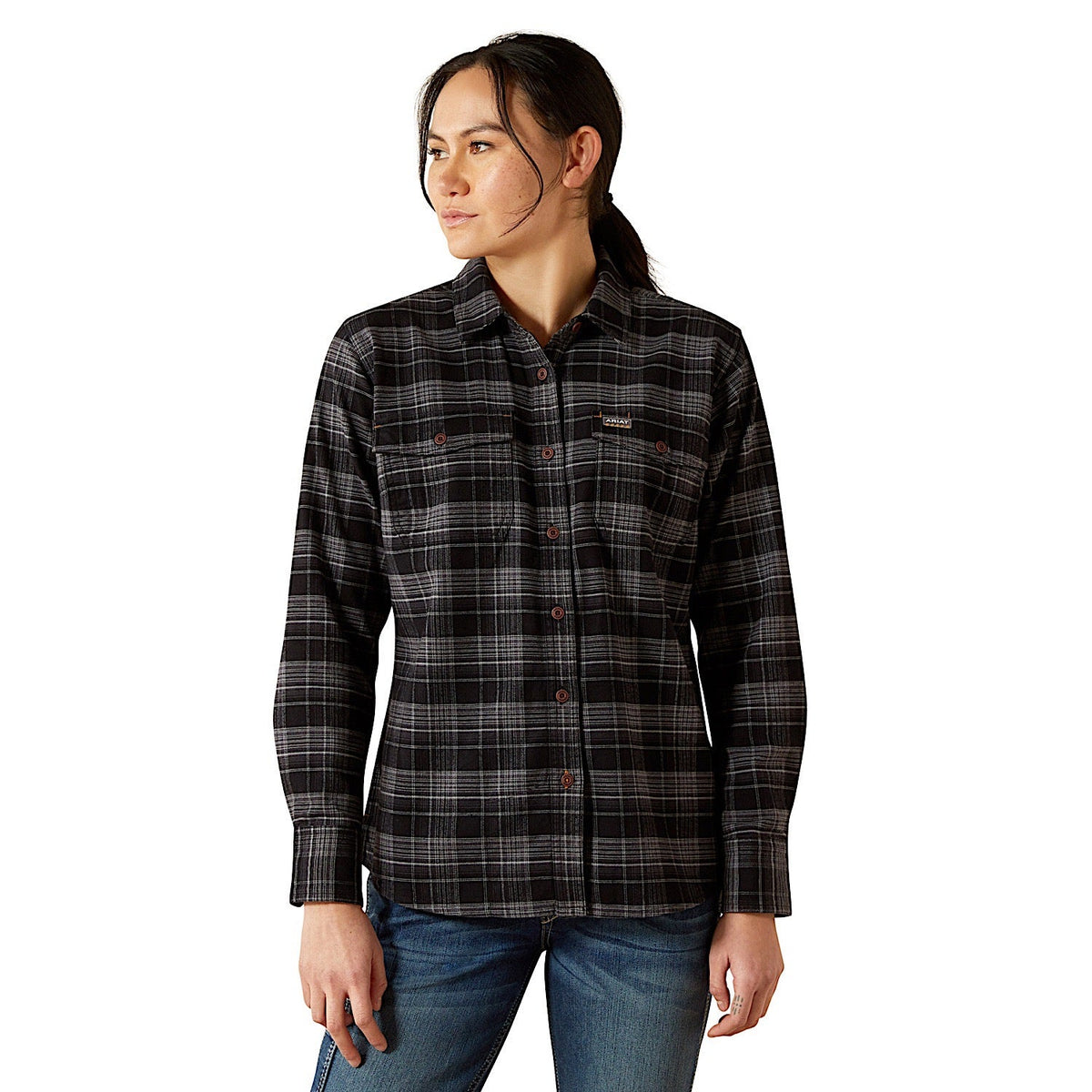 Ariat Womens Rebar Durastretch Flannel Workshirt - Black