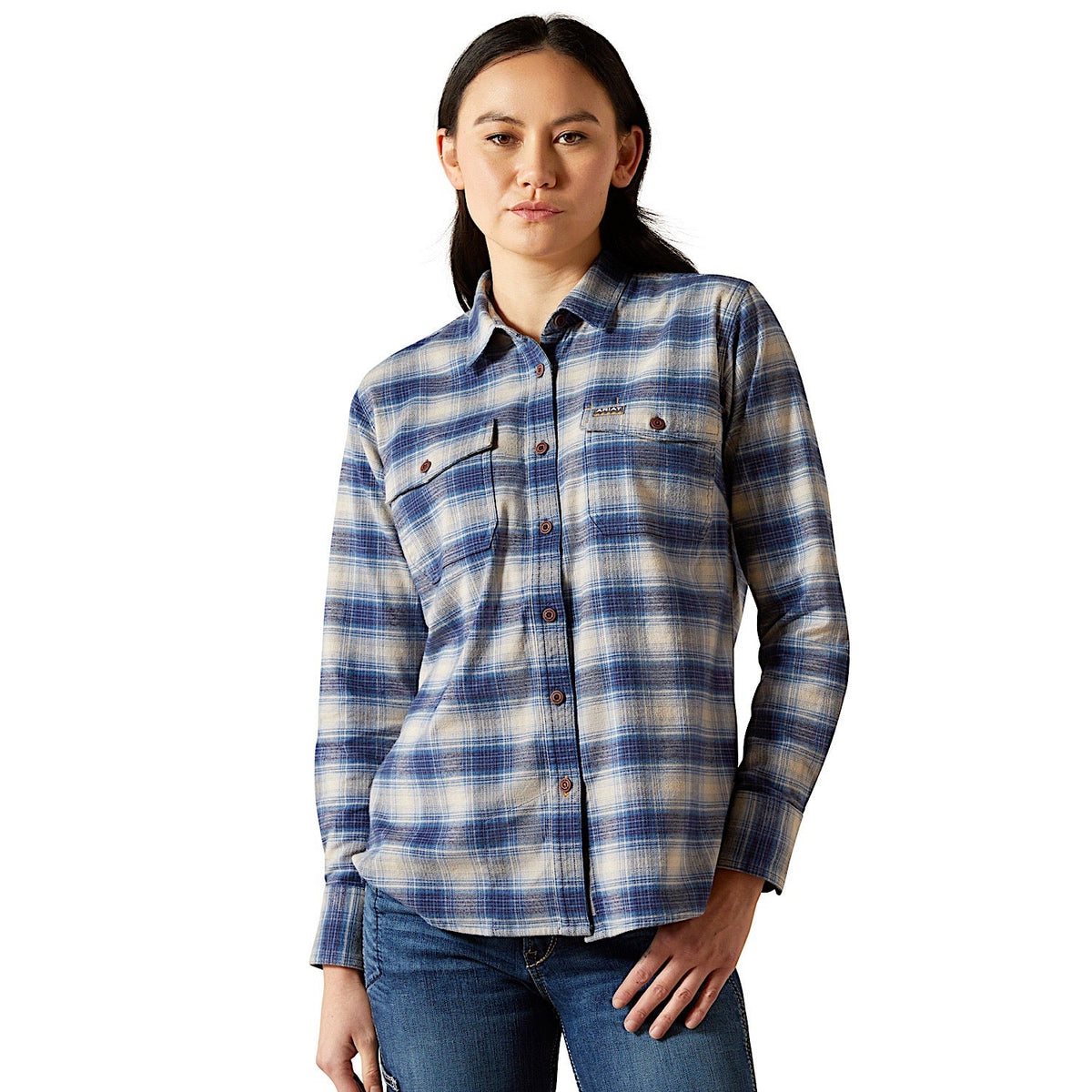Ariat Womens Rebar Durastretch Flannel Workshirt - Navy