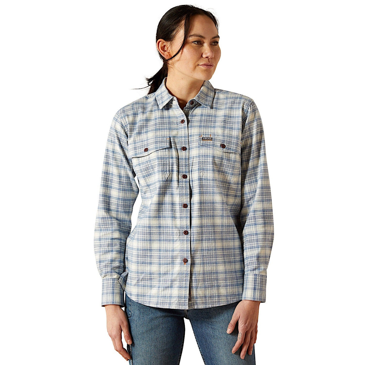Ariat Womens Rebar Durastretch Flannel Workshirt - Vanilla Ice