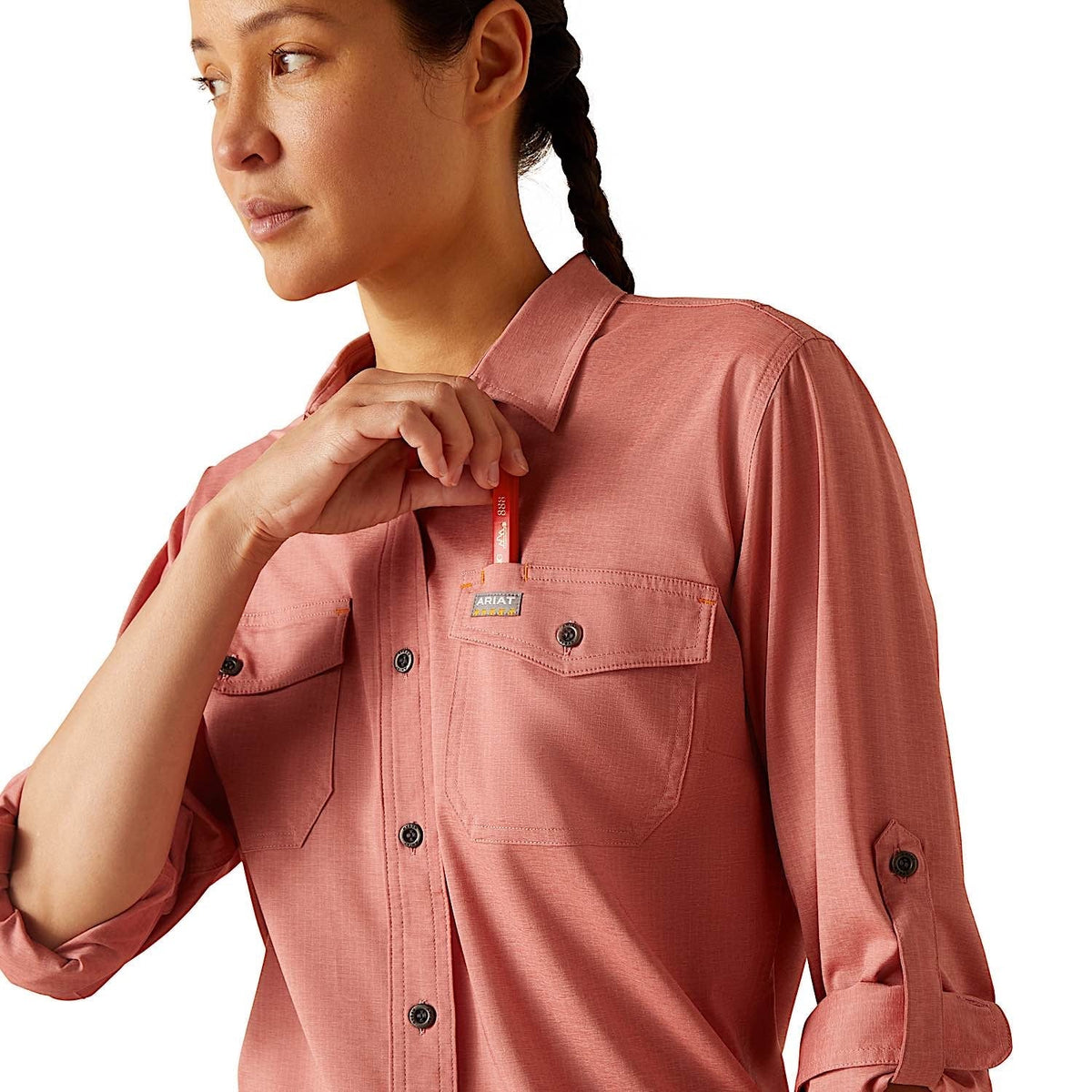 Ariat Womens Rebar Made Tough Venttek Durastretch Work Shirt - Jester Red Heather