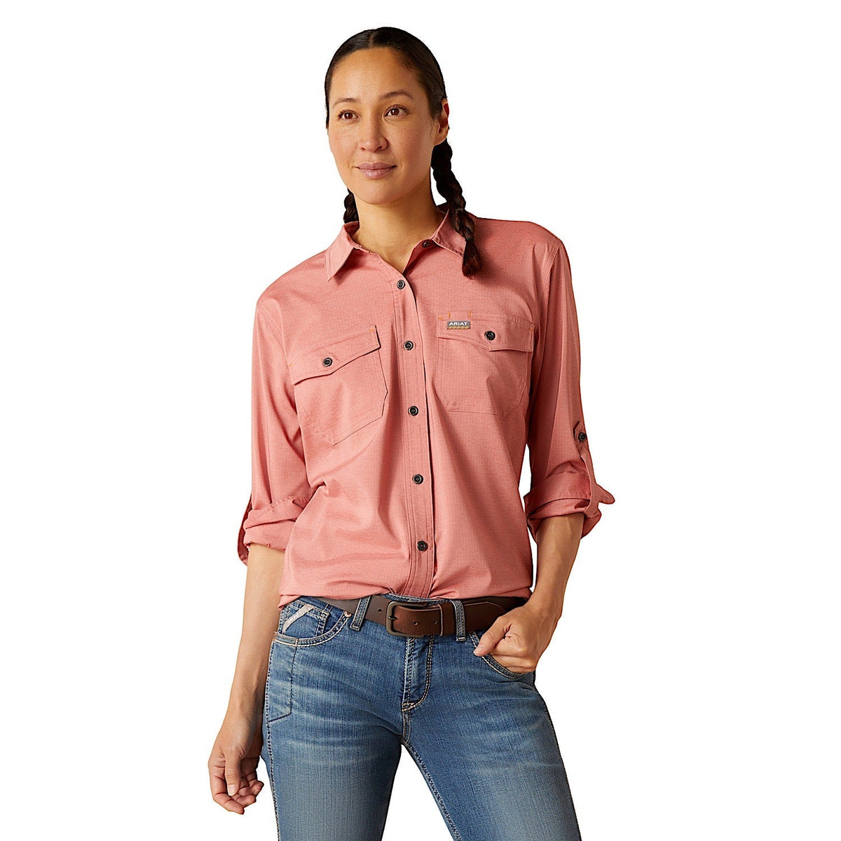 Ariat Womens Rebar Made Tough Venttek Durastretch Work Shirt - Jester Red Heather