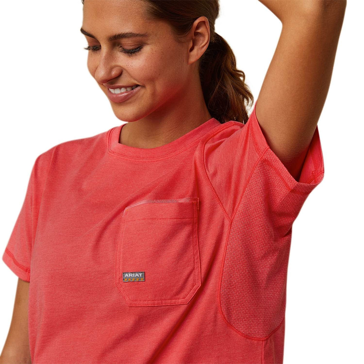 Ariat Womens Rebar Workman Graphic Ariat Logo S/S T-Shirt Teaberry - Ariat Womens Tops