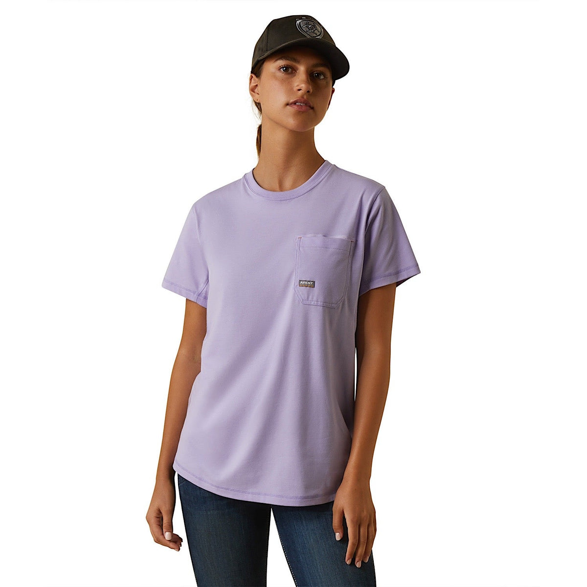 Ariat Women’s Rebar Workman Graphic Ariat Logo T-Shirt Lavender - XS Aus 6 - Ariat Womens Tops