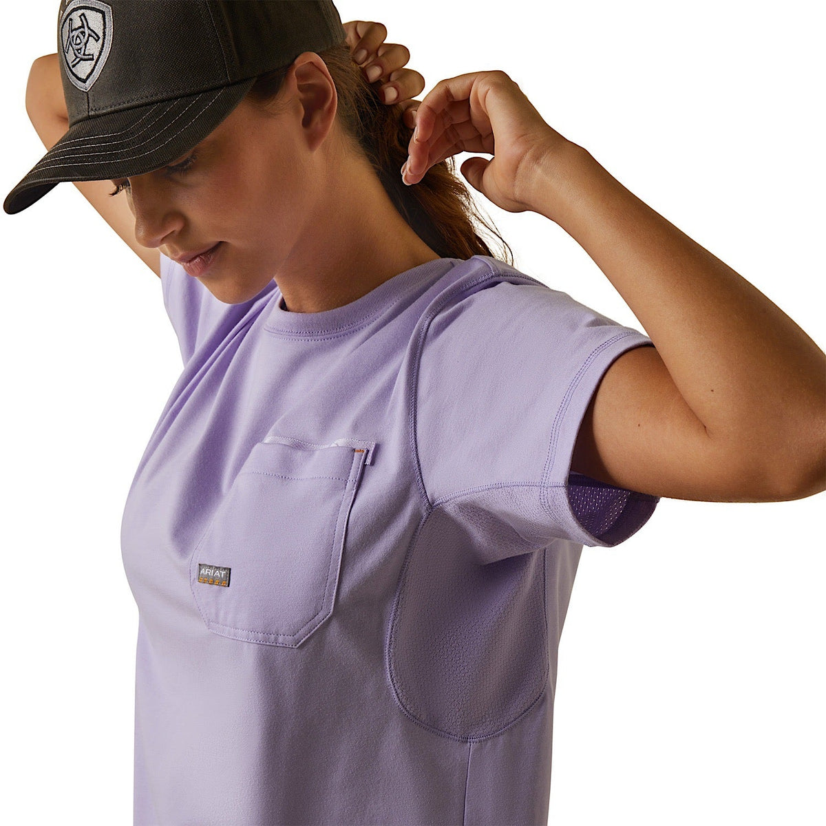 Ariat Women’s Rebar Workman Graphic Ariat Logo T-Shirt Lavender - Ariat Womens Tops