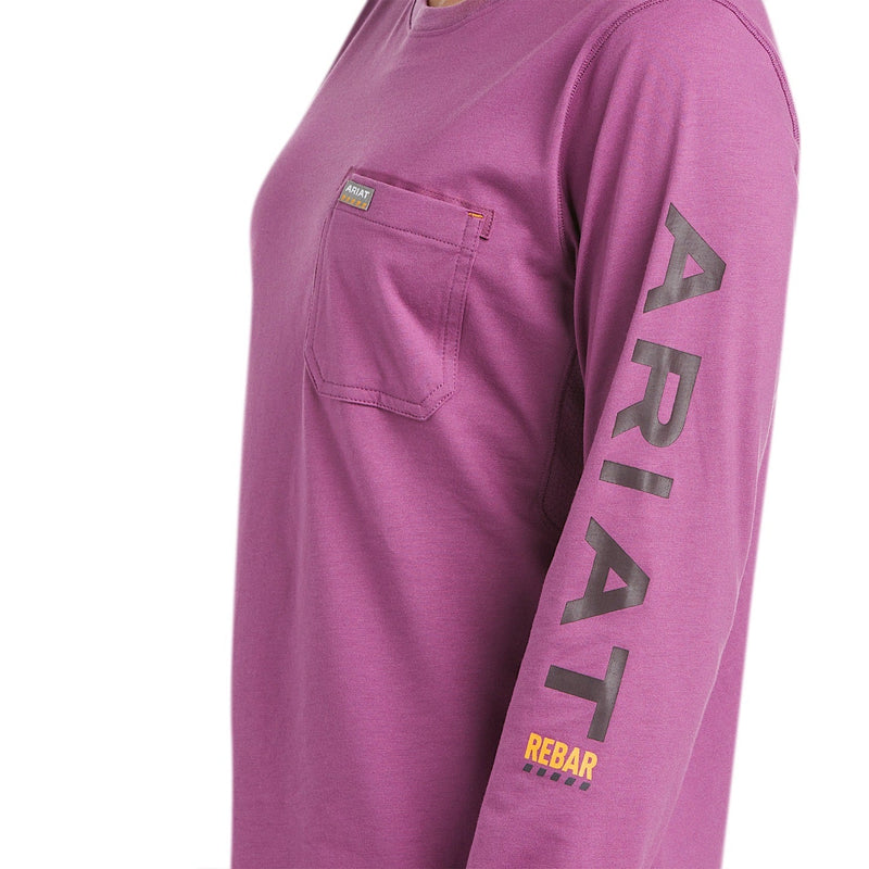 Ariat Womens Rebar Workman Logo LS T-Shirt Amethyst Blue/Purple Potion - Ariat Womens Tops