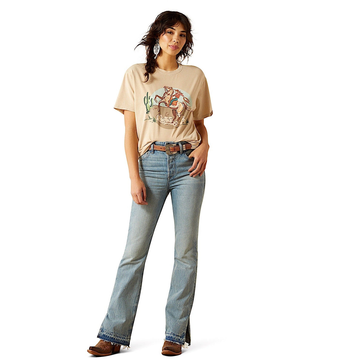 Ariat Womens Ride On T-Shirt - Oyster Gray Mineral Wash