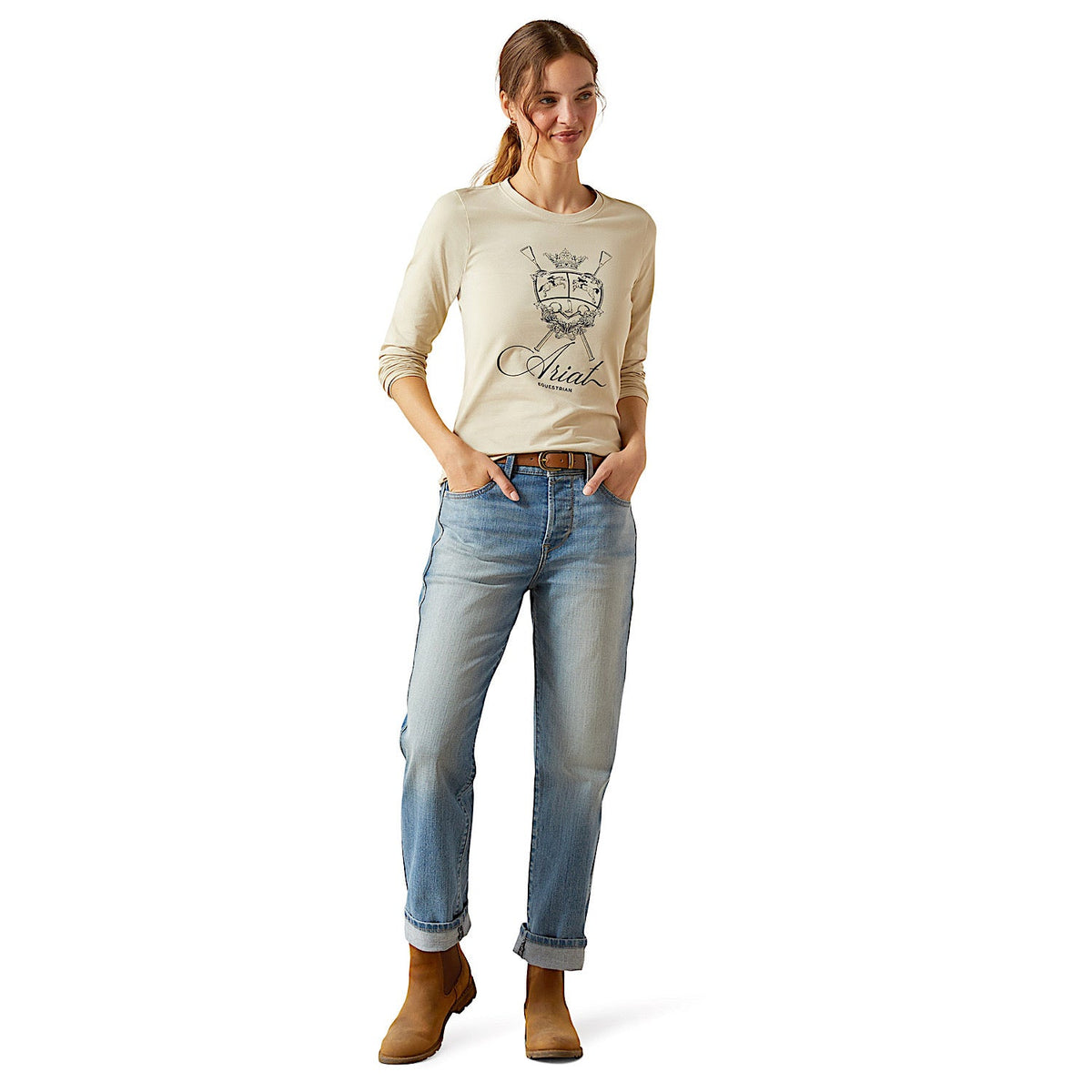 Ariat Womens Ritzy Logo Long Sleeve T-Shirt - Pelican