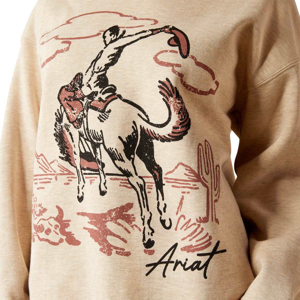 Ariat Women’s Roughstock Oversized Crew Sweatshirt - Oatmeal Heather/Marsala - Ariat Womens Tops